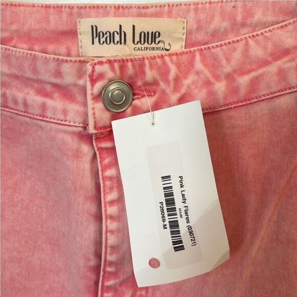Peach Love Pink Acid Wash Flare Jeans Women Size M Hippie Chic Bell Bottoms Fray - Picture 3 of 5